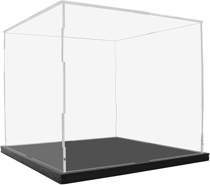 Clear Acrylic Display Case for Toys Collectibles，Assemble Acrylic Box Dustproof Protection Showcase with Black Wood-Plastic Base (8x8x8 inch;20x20x20cm)