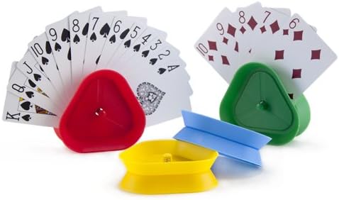Brybelly Triangle Card Holders for Playing Cards, 4 Pack - Plastic Table Game Accessories & Pieces for Kids, Adults, Seniors, Family Fun Night, Poker, Canasta, Parties, & Classroom Activities
