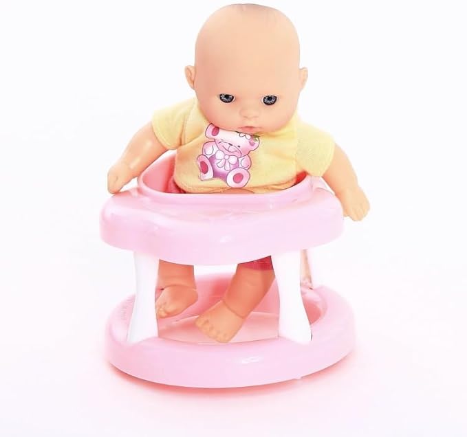 PowerTRC 6 Set of Mini 5 Inch Baby Girl Toy Dolls Collection with High Chair, Cradle, Walker, Swing, Bathtub and Baby Seat Accessories for Girls 3-6 Years Old
