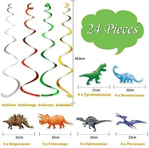Watercolor Dinosaur Hanging Swirl - 24PCS Dinosaur Party Decorations for Boys Kids Dino Theme Birthday Party Supplies Jurassic World Hanging Spiral Garlands Ceiling Decor