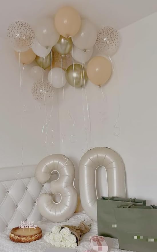 Cream White 0 Number Balloon 40 Inch, 0 Decorations for 10 20 30 40 50 60 70 80 90 100Birthday, Foil Giant Birthday Graduations Anniversary Party Balloons