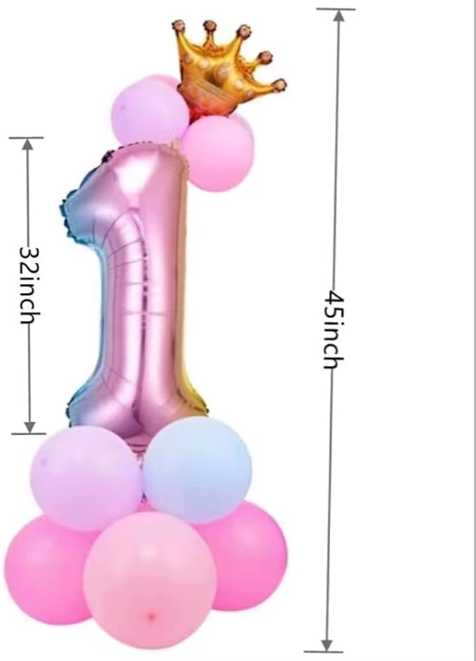 32 inch Aluminum Foil Rainbow Gradient Number 1 Crown Balloon, Giant Aluminum Foil Number 1 Balloon, Birthday Balloon, 1st Birthday Party Baby Shower Decoration Supplies (Rainbow gradient 1)