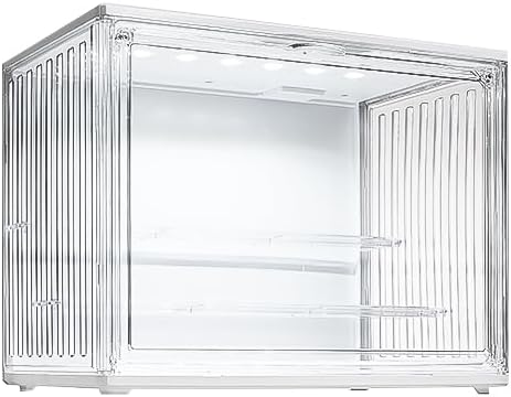 Clear Acrylic Display Case for Figures, Dustproof Figurine Storage Box with LED Lighting, Collectibles Showcase Cabinet for Anime Toys & Miniatures, Stackable Organizer for Desk & Room Decor