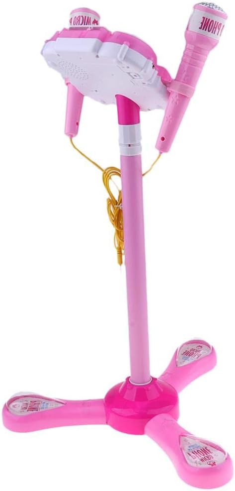 Kids Karaoke Machine with 2 Microphones - Singing Stand Toy for Girls 3-6 Years Old, LED s, MP3 Player Plug-in - Christmas & Birthday Gift - Pink