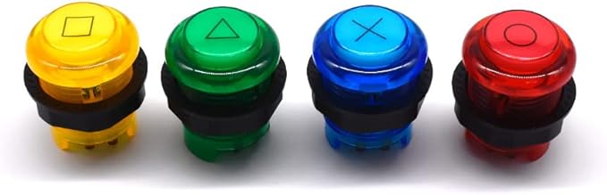 Arcity 6 Pcs/Lot 28mm Arcade LED Push Buttons Illuminated Start Select O X Triangle Square Circle Lit Multi-Colored with Microswitch for Arcade Machine Games Console Parts 5V