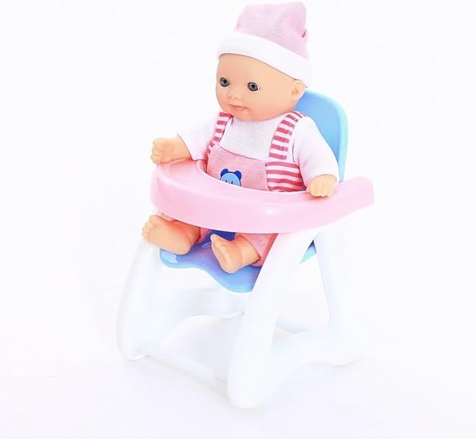 PowerTRC 6 Set of Mini 5 Inch Baby Girl Toy Dolls Collection with High Chair, Cradle, Walker, Swing, Bathtub and Baby Seat Accessories for Girls 3-6 Years Old