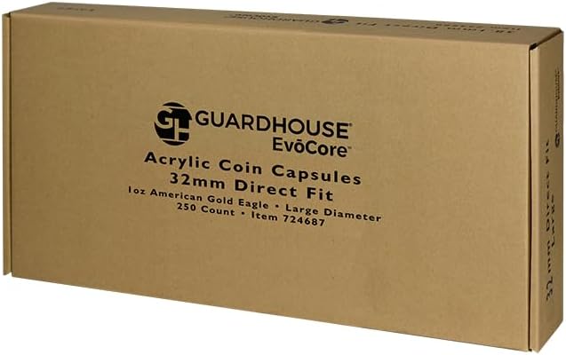 Guardhouse 32.7mm Direct Fit Coin Capsule for 1 Ounce American Gold or Platinum Eagle US Lettered Edge Half Dollar or Other Similar Sized Coins Pack of 250