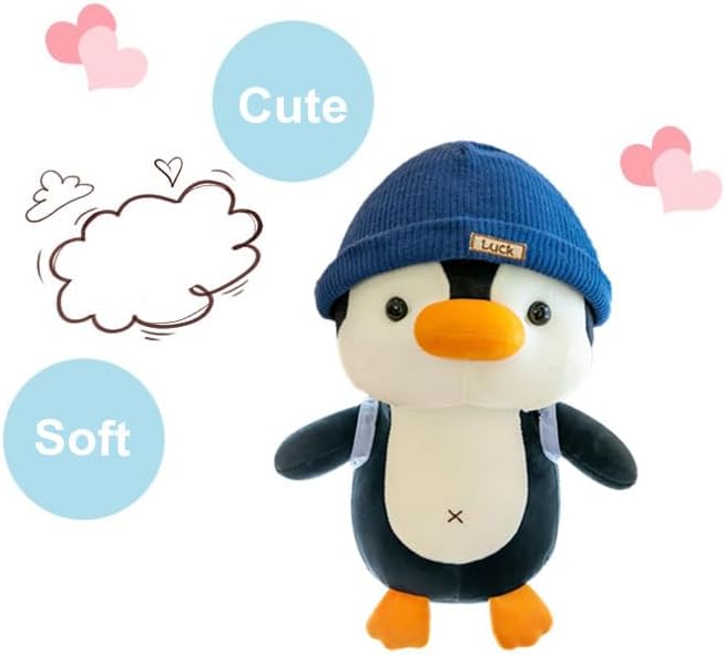 9 inches Penguin Stuffed Animals Soft Plush Cute Travel with Hat Backpack Doll for Boys Girls