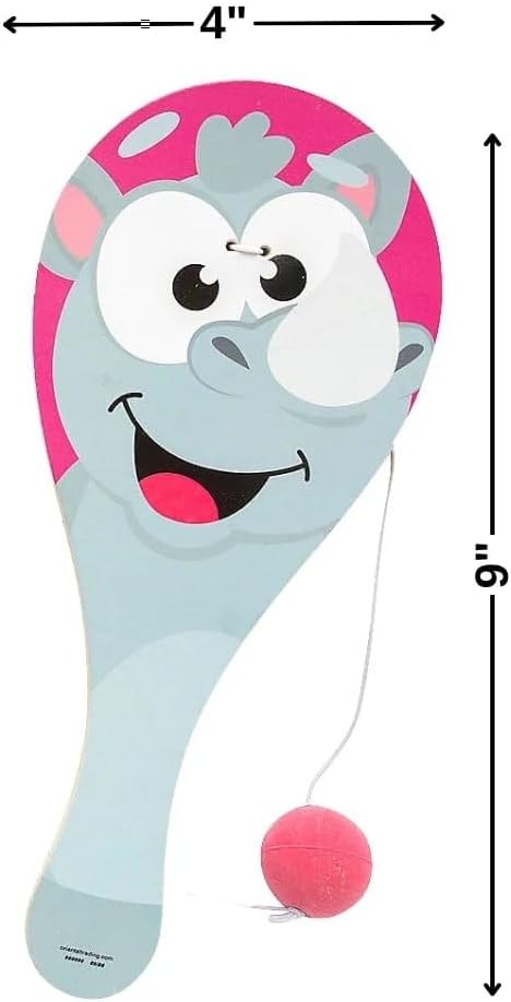 Fun Express 4" x 9" Big Eye Wacky Zoo Animal Paddleball Games - 12 Pieces