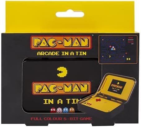 PAC-Man Arcade Game in a Tin. Full Colour 8-bit Game with Original Sounds & Graphics. Classic PAC-Man Gameplay. Includes 2.4” Screen. Officially Licensed PAC-Man Merchandise.