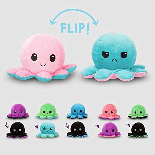 TeeTurtle Reversible Octopus Plushie 4-Inch Red + Yellow Two-Sided Flip Plush Toy with Embroidered Details - Cute Mini Collectible Plush for Kids, Teens, and Adults