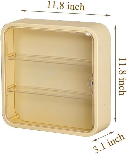 Clear Display Case for Figures, Wall Mounted Clear Display Box, 3 Tiers Adjustable Acrylic Display Box Stand with Magnetic Door for Mini Action Figures Pop Mart Collectibles, Yellow