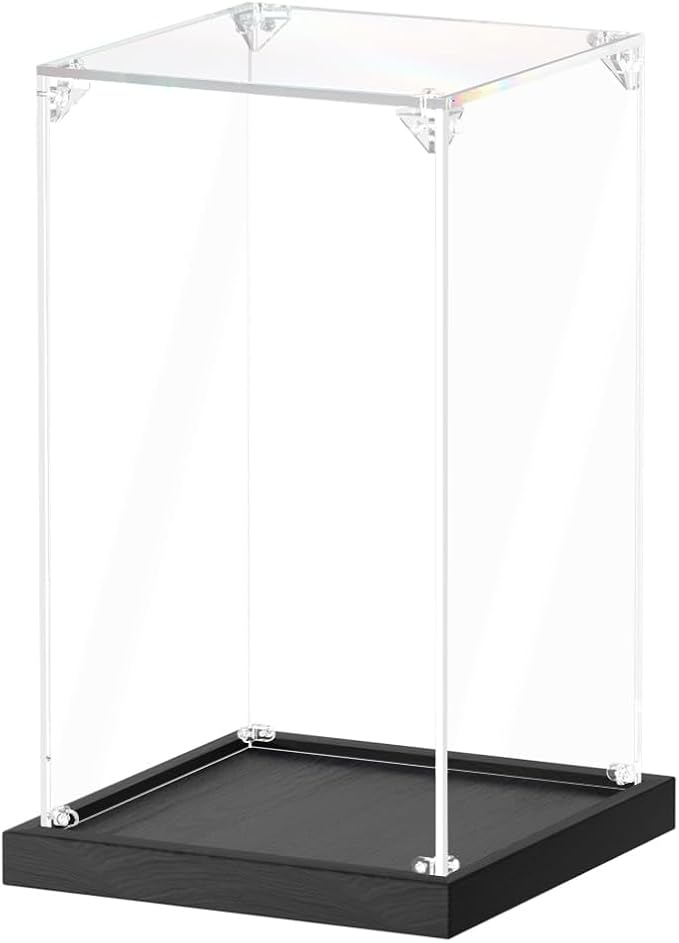 Acrylic Display Case for Collectibles Assemble Clear Acrylic Boxes for Display Lego Action Figures Doll Hobby Toys, Black Base (5.5 x 5.5 x 9.5 inches, 14 x 14 x 24cm)