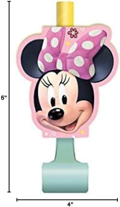 Unique Minnie Mouse Birthday Party Supplies Bundle includes 16 Party Blowouts and 1 Dinosaur Sticker Sheet