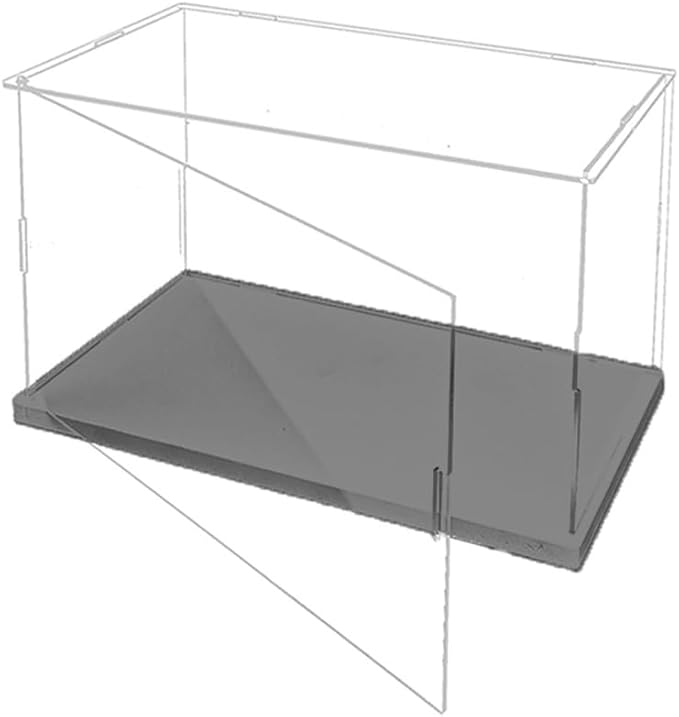 Clear Acrylic Display Case, Self-Assembly Acrylic Box with Black Thick Base and Side Door, Dustproof Protection Showcase Organizer for Collectibles Doll Toys Models Figurine (25X15X18cm/10X6X7inch)