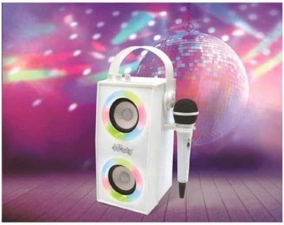 Lexibook iParty - Portable Bluetooth Light Speaker with Microphone, Light Effects, Karaoke, Wireless, USB, SD Card, Rechargeable Battery, White, BTP180Z