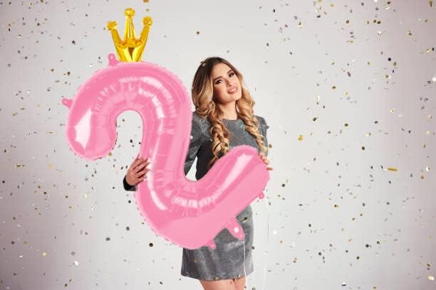 Pink 40 Inch Number Balloon (5) with Crown, Unique Foil Design, Reusable, for Birthday Party, Wedding, Anniversary
