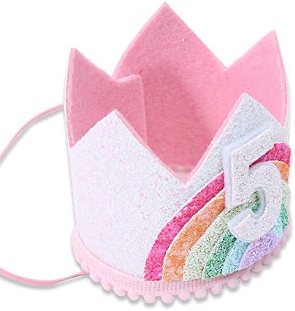 WAWUO Birthday Rainbow Girl Crown, Birthday Hat For Event Party Supplies, Photo Props