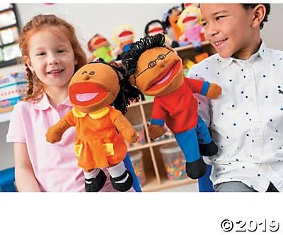 Fun Express Hand Puppets for Kids - 8 Multicultural Plush Puppets with Movable Mouths for Speech Therapy, Social Emotional Learning & Dramatic Play | 14 Inch Educational Toys for Classroom & Home Use