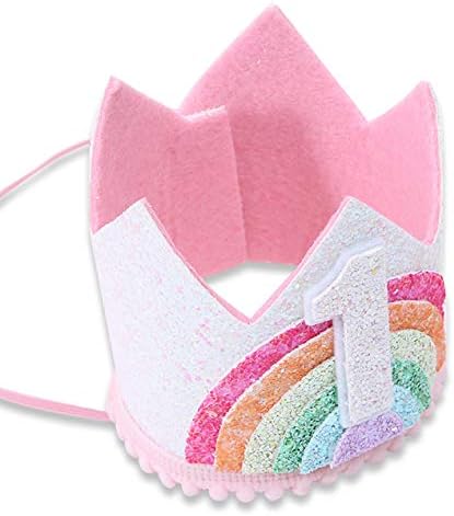 WAWUO Birthday Rainbow Girl Crown, Birthday Hat For Event Party Supplies, Photo Props