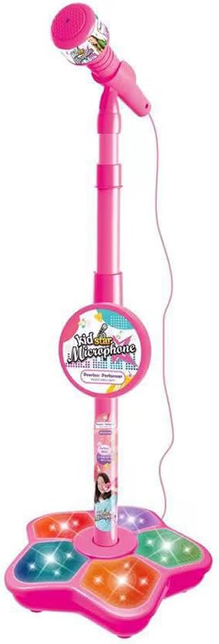 2026 New Star Microphone with Stand, Built-in Music & Colorful Lights, Echo Effects Portable Karaoke Machine, Kid-Friendly Singing Toy for Music Play (Pink)