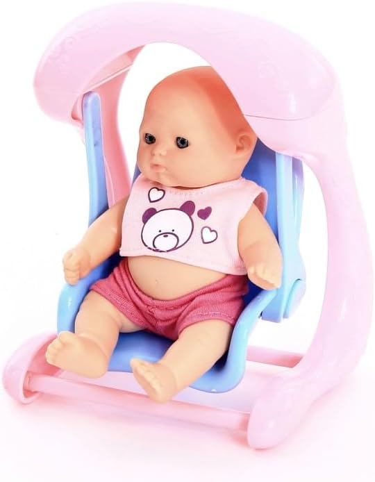PowerTRC 6 Set of Mini 5 Inch Baby Girl Toy Dolls Collection with High Chair, Cradle, Walker, Swing, Bathtub and Baby Seat Accessories for Girls 3-6 Years Old