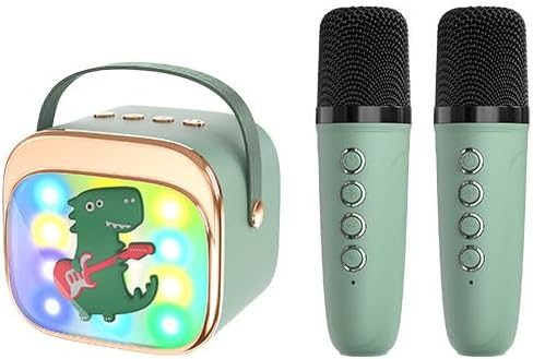 Karaoke Machine for Kids, Mini Bluetooth Karaoke Speaker with 2 Wireless Mics, 4 Voice Modes Including LED Lights, USB-C Rechargeable, Portable Kids Karaoke Machine