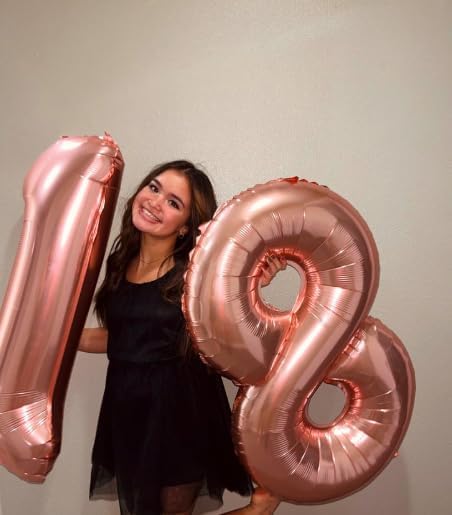 Rose Gold Number 1 Balloon 40 inch, Number 1 Birthday Balloon for Boy Girl, Rose Gold Foil One Balloon for 1st 10 11 12 16 18 Birthday Party, Anniversary Celebration Number Balloons Decorations