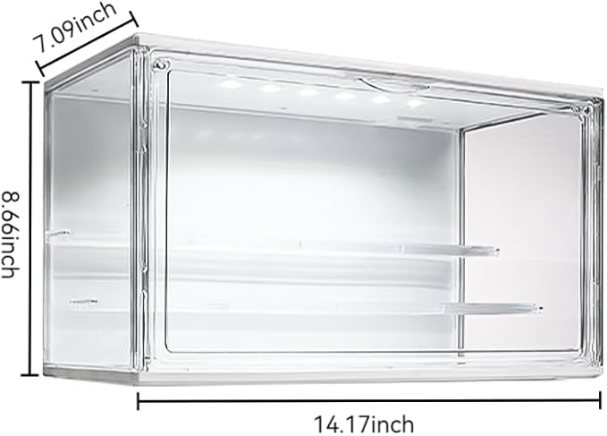 3 Tiers Clear Display Case with Lights, Acrylic Storage Organizers Box with Magnetic Door, Acrylic Dustproof Showcase for Collectibles Action Figure((1, White Large)