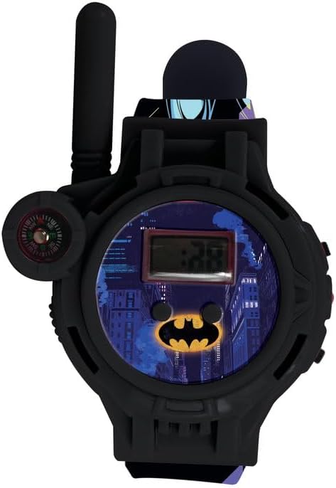 LEXiBOOK, Batman, Walkie-Talkie Watches, 2 Pieces, Range up to 200m, Flashlight, Compass, Rechargeable, Black/Green and Blue/Red, DMWTW1BAT