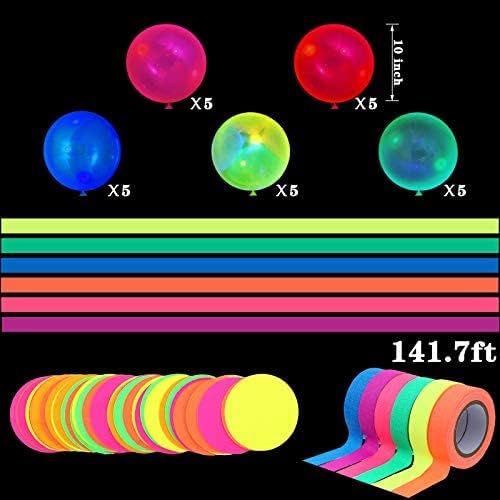 Chuangdi 44 Pcs Neon Birthday Party Decoration Glow in The Dark Party Supplies Includes Let's Glow Banner Star Hanging Swirl Fluorescent Balloons UV Black Light Reactive Tape Neon Dots