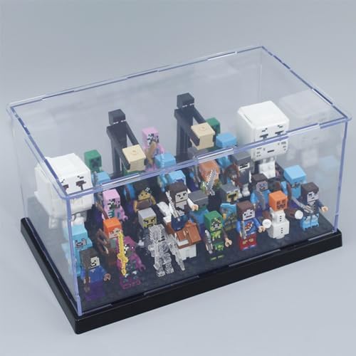 WMM Minifigure Display Case for Action Figures Blocks, Dustproof Acrylic Display Box Storage with 3 Movable Steps for Collection Models Minifigures, Bricks Blocks Toys