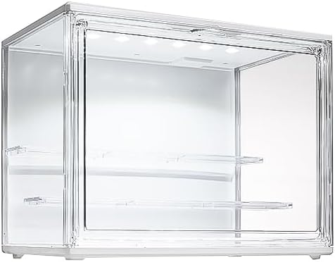3 Tiers Clear Display Case with Lights, Acrylic Storage Organizers Box with Magnetic Door, Acrylic Dustproof Showcase for Collectibles Action Figure((1, White Medium)