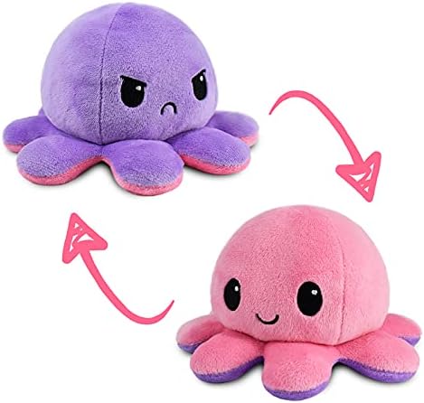 TeeTurtle Reversible Octopus Plushie - 4-Inch Pink + Purple Two-Sided Flip Plush Toy with Embroidered Details - Cute Mini Collectible Plush for Kids, Teens, and Adults
