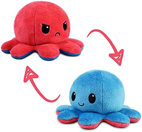 TeeTurtle Reversible Octopus Plushie 4-Inch Blue + Red Sparkle Two-Sided Flip Plush Toy with Embroidered Details - Cute Mini Collectible Plush for Kids, Teens, and Adults