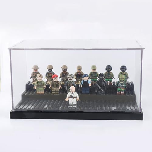WMM Minifigure Display Case for Action Figures Blocks, Dustproof Acrylic Display Box Storage with 3 Movable Steps for Collection Models Minifigures, Bricks Blocks Toys