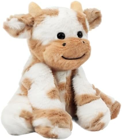 Hopearl Adorable Plush Cow Toy Floppy Dairy Cattle Soft Stuffed Animal Cute Birthday Gifts for Boys Girls Kids Toddlers, Light Brown, 9''