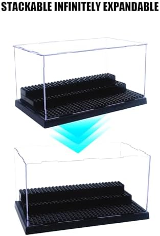 WMM Minifigure Display Case for Action Figures Blocks, Dustproof Acrylic Display Box Storage with 3 Movable Steps for Collection Models Minifigures, Bricks Blocks Toys