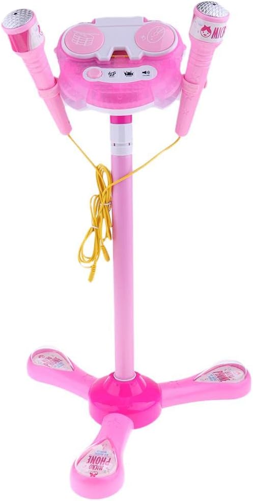 Kids Karaoke Machine with 2 Microphones - Singing Stand Toy for Girls 3-6 Years Old, LED s, MP3 Player Plug-in - Christmas & Birthday Gift - Pink