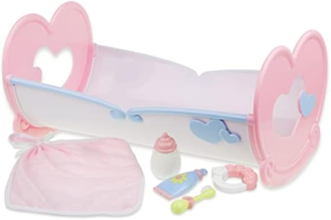 JC Toys Baby Doll Rocking Crib for Keeps Playtime! | Fits Dolls up to 15" | Includes Bed Time Accessories | Ages 2+, Pink