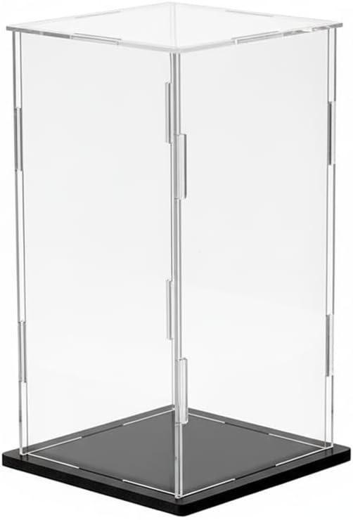 Clear Acrylic Display Case, Assemble Cube Display Box Stand with Black Base, Dustproof Protection Showcase for Collectibles Memorabilia Figurines (6*6*8inch；15*15*H20cm)