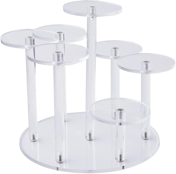 7-Tier Round Figure Display Stand Multilevel Acrylic Risers Clear Display Tower Jewelry Display Stands for Rings Earrings Mini Figurines Collectibles Dolls