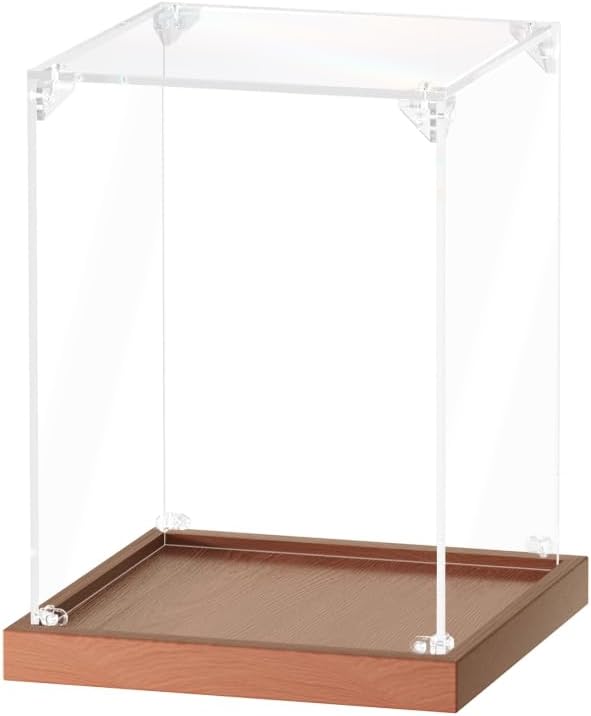 Acrylic Display Case for Collectibles Assemble Clear Acrylic Boxes for Display Lego Action Figures Doll Hobby Toys, Wood, 6 x 6 x 8 inches