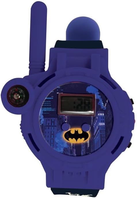 LEXiBOOK, Batman, Walkie-Talkie Watches, 2 Pieces, Range up to 200m, Flashlight, Compass, Rechargeable, Black/Green and Blue/Red, DMWTW1BAT