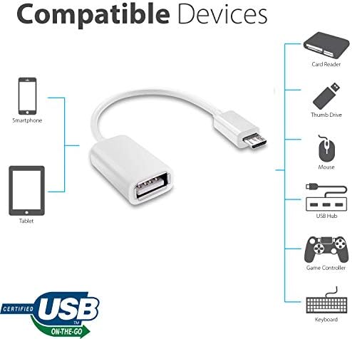 OTG MicroUSB Compatible with Your Pebble Gear Frozen 7" Kids, Toy Story 7" Kids, Mickey and Friends 7" with Full Speed On-The-Go Power (White 2 Pack)
