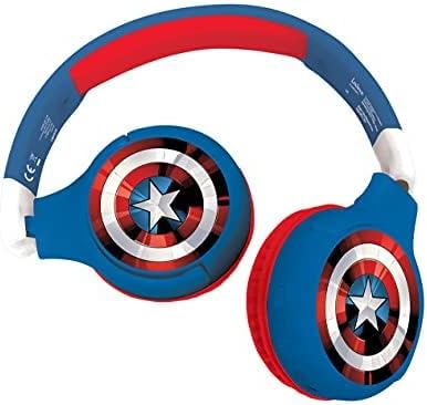 LEXiBOOK Avengers Marvel 2-in-1 Bluetooth Headphones for Kids - Stereo Wireless Wired, Kids Safe, Foldable, Adjustable, red/Blue, HPBT010AV