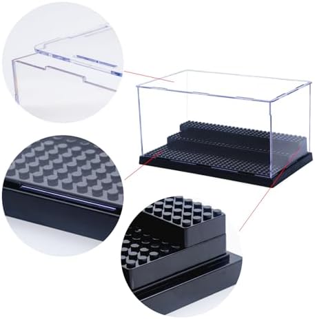 WMM Minifigure Display Case for Action Figures Blocks, Dustproof Acrylic Display Box Storage with 3 Movable Steps for Collection Models Minifigures, Bricks Blocks Toys