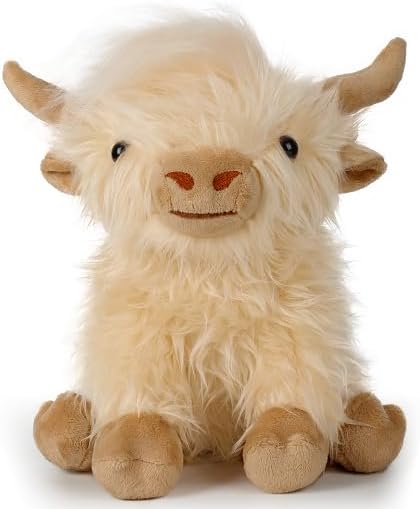 OROZCOR Microwavable Highland Cow Stuffed Animal, Weighted Highland Cow Plush Toys, Cute Weighted Stuffed Animals Gifts for Adult Kids Girls Boys (Microwavable White)