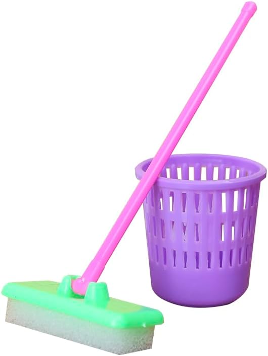 E-TING Miniature Mop Dust Pan, Brush, Broom, Plastic Bucket Doll Housework Cleaning Supplies Tools Set Dollhouse Furniture Decoration Accessories for 7-11.5 inch Dolls Accessories, Multicolored