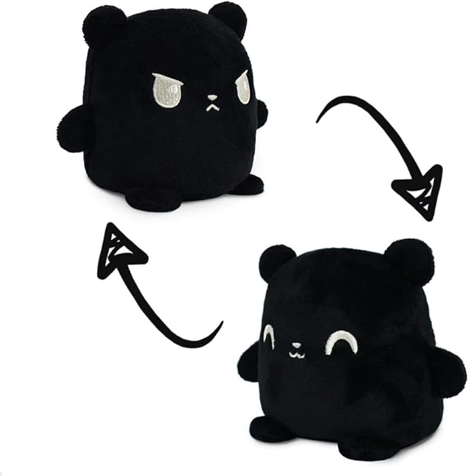 TeeTurtle - Plushmates - Magnetic Reversible Plushies that hold hands when happy - Black Bear - Huggable and Soft Sensory Fidget Toy Stuffed Animals That Show Your Mood - Gift for Kids and Adults!